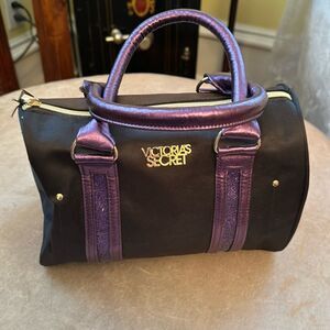 Victoria Secret Purple Satin Metallic Speedy Bag Cosmetic Purse EUC
